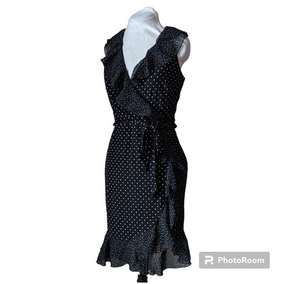 Black house white market black and white wrap ruffle polkadot dress size 10 - Picture 1 of 10